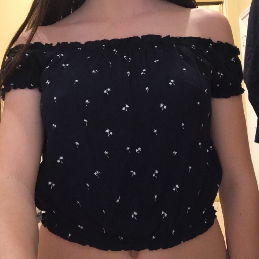 off the shoulder navy blue top